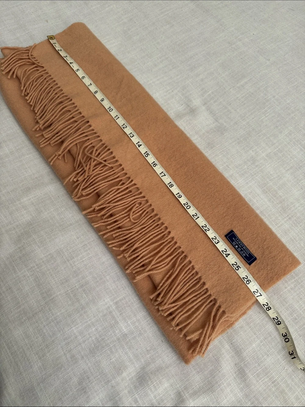 Camel Fringed LambsWool Throw Shawl Oversized Scarf 27”x76”